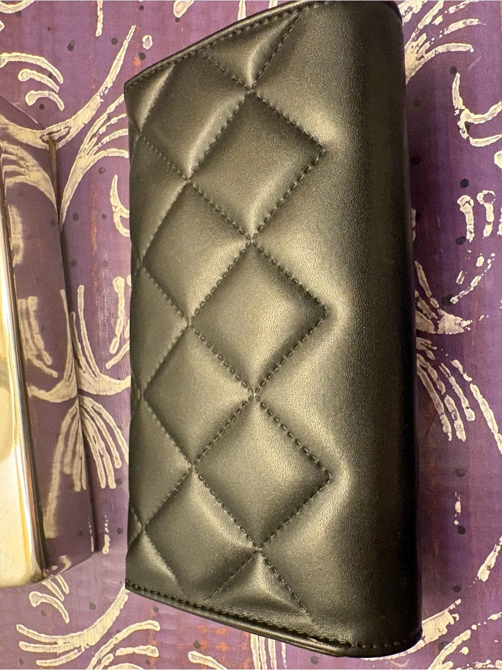 CHANEL Black Embossed Leather Phone Case Wallet